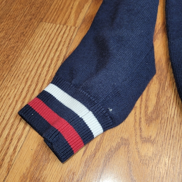 Tommy Hilfiger Blue Full ZIP Knit Sweater Navy With White Red Flag Stripes Sm/P - Picture 7 of 10